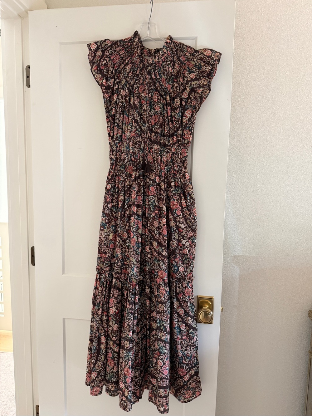 Cleobella Black Maxi Dress with Pink and Cream Floral Print